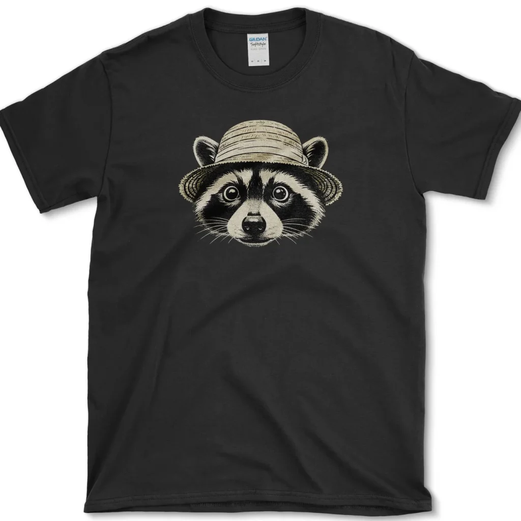Funny Raccoon in Straw Hat Graphic Shirt
