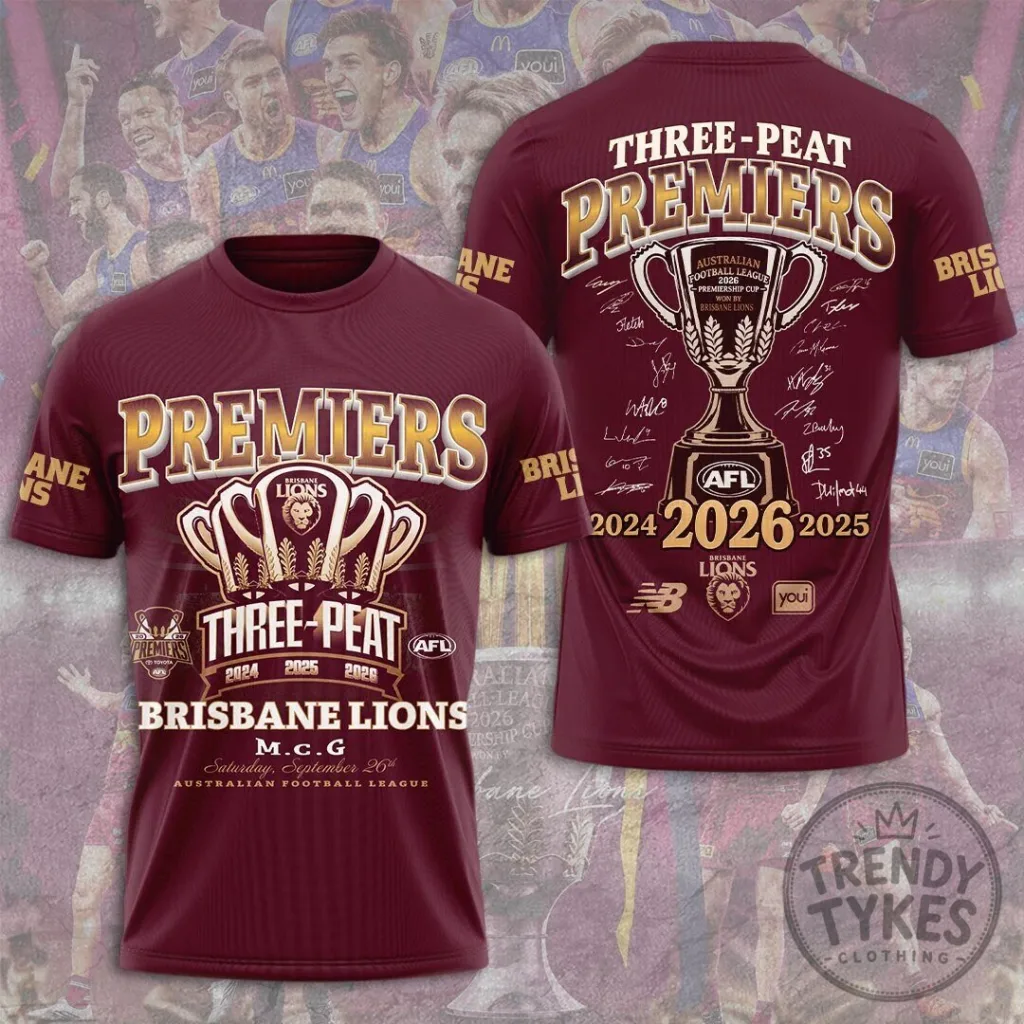 Australian Football League T-Shirt - Brisbane Lions Three-Peat Champions