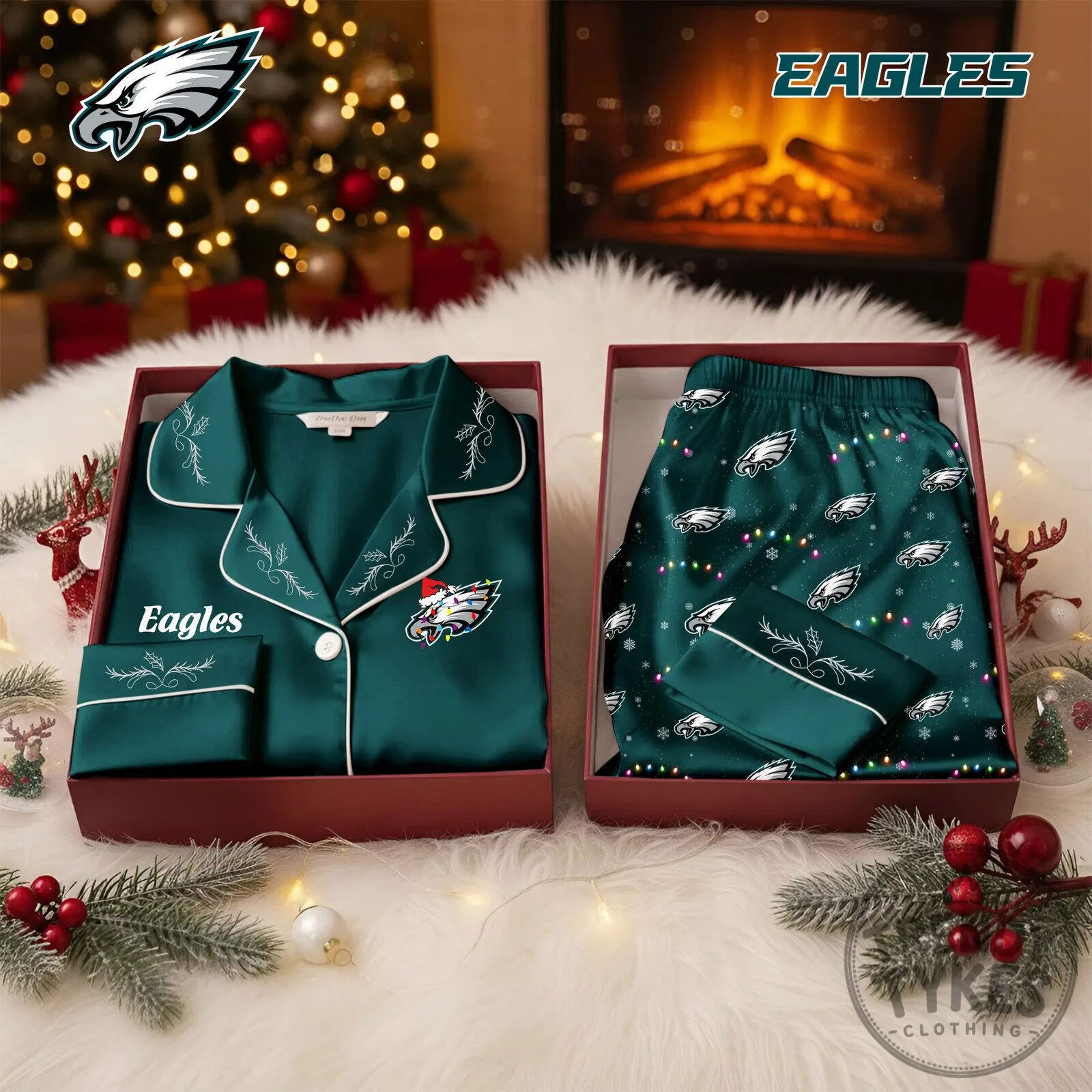 Philadelphia Eagles Christmas Holiday Pajamas Set