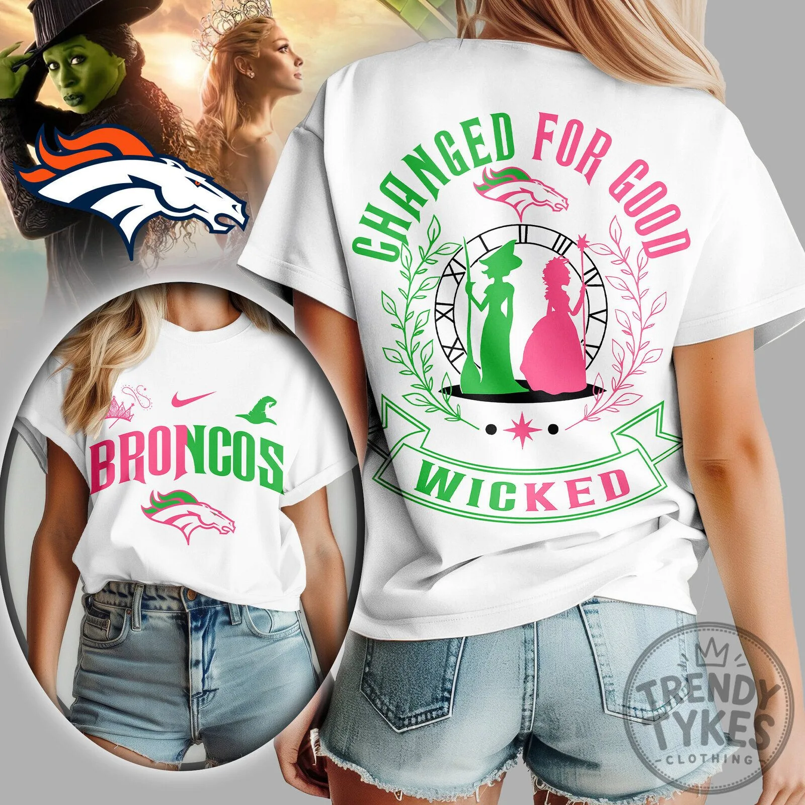 Denver Broncos Wicked Changed For Good Elphaba Glinda Women's T-Shirt
