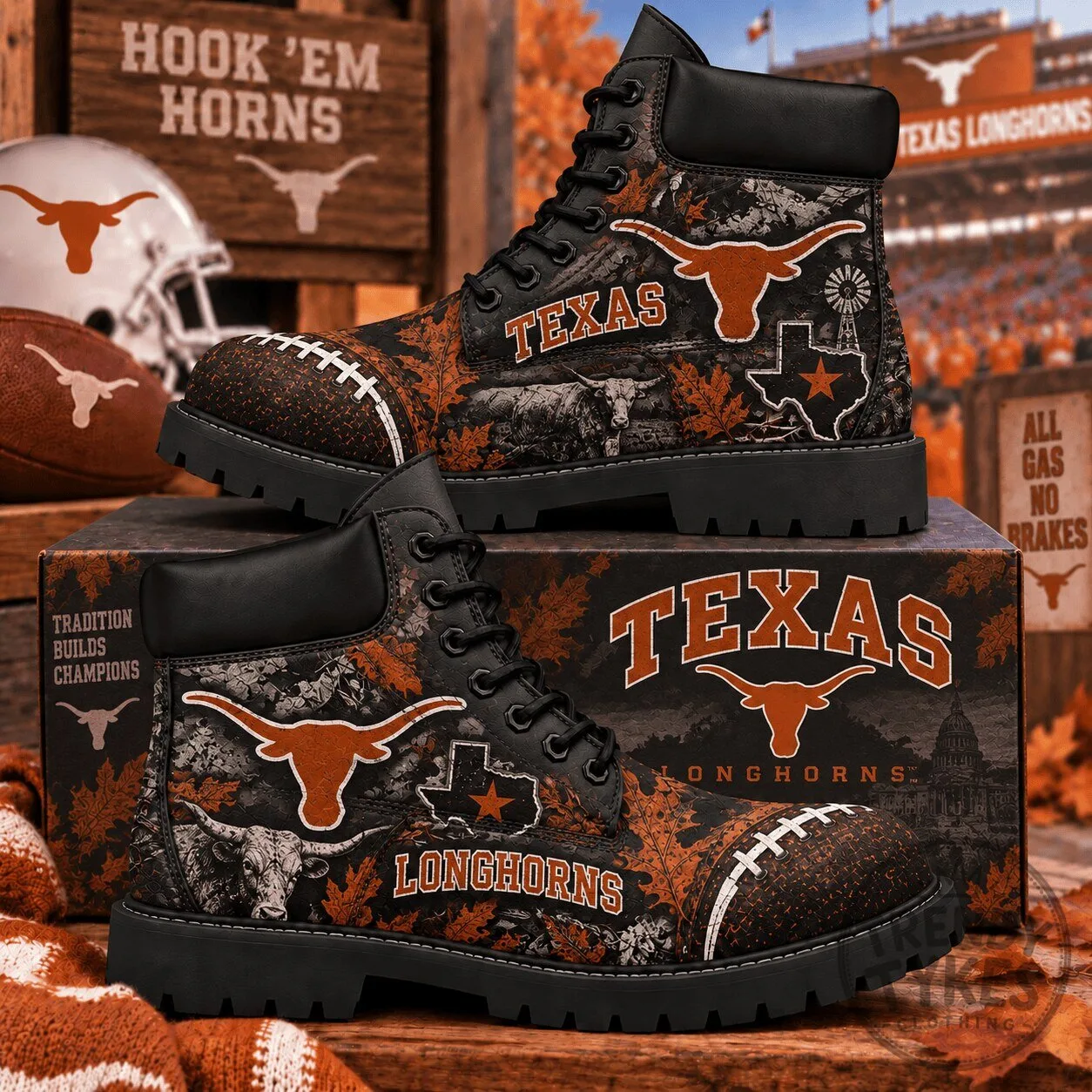 Texas Longhorns Football Team Camouflage Pattern High-Top Boots
