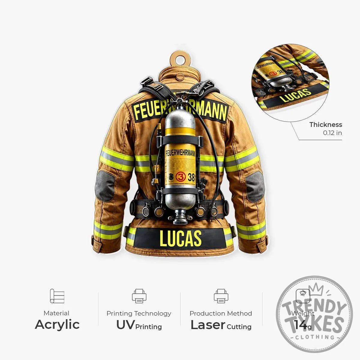 Personalized Firefighter Jacket Acrylic Christmas Tree Ornament 8 Personalized Firefighter Jacket Acrylic Christmas Tree Ornament