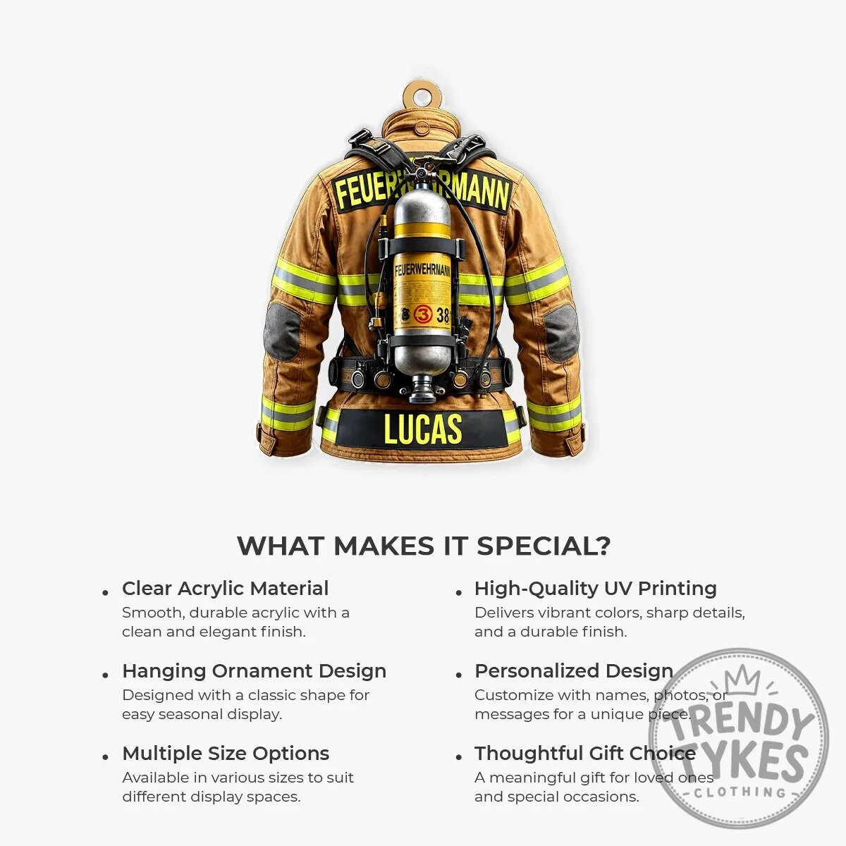 Personalized Firefighter Jacket Acrylic Christmas Tree Ornament 11 Personalized Firefighter Jacket Acrylic Christmas Tree Ornament