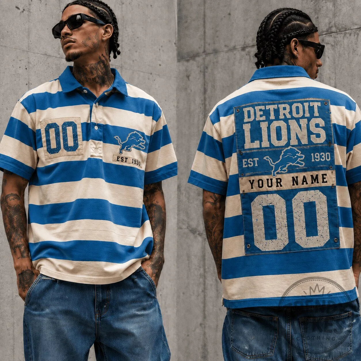 Detroit Lions Personalized Striped Polo Shirt for Men and Women