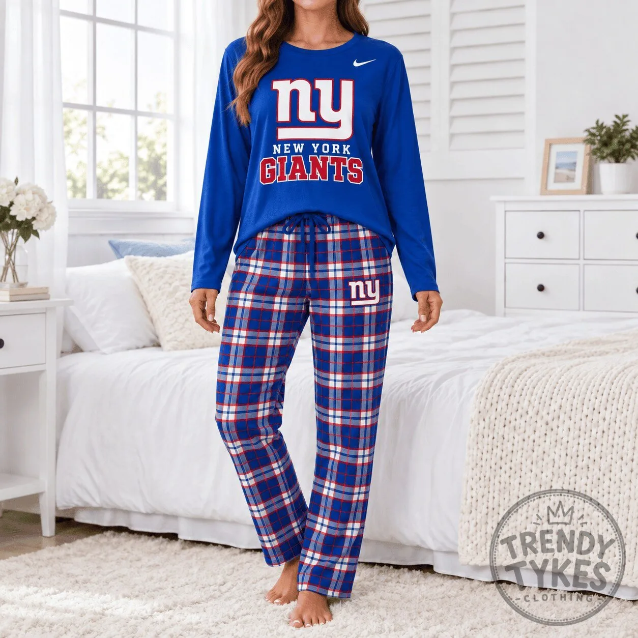 New York Giants NFL Plaid Pajamas Set for Women