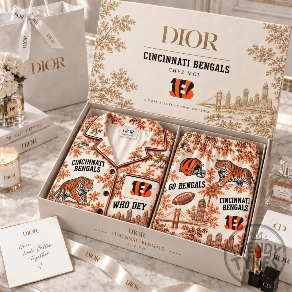 Cincinnati Bengals Dior Chez Moi Luxury Satin Pajamas Set for Women