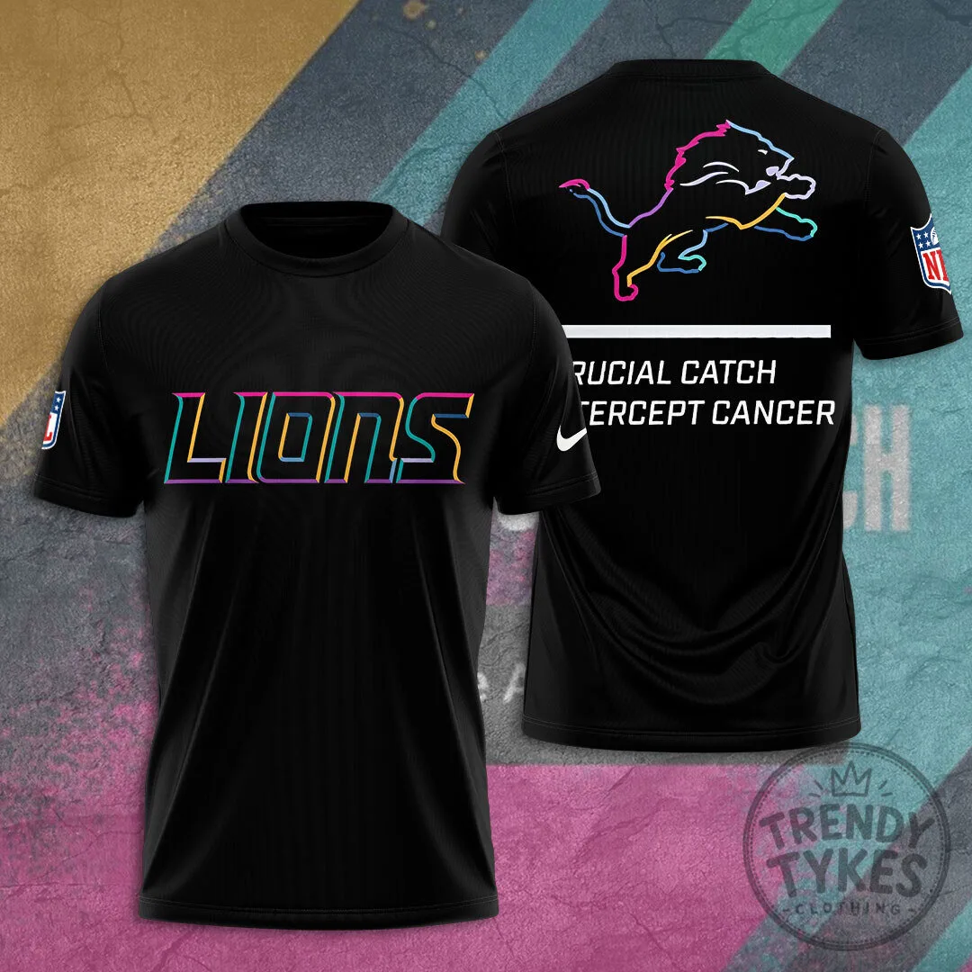 Detroit Lions Crucial Catch Intercept Cancer 2025 NFL Football T-Shirt