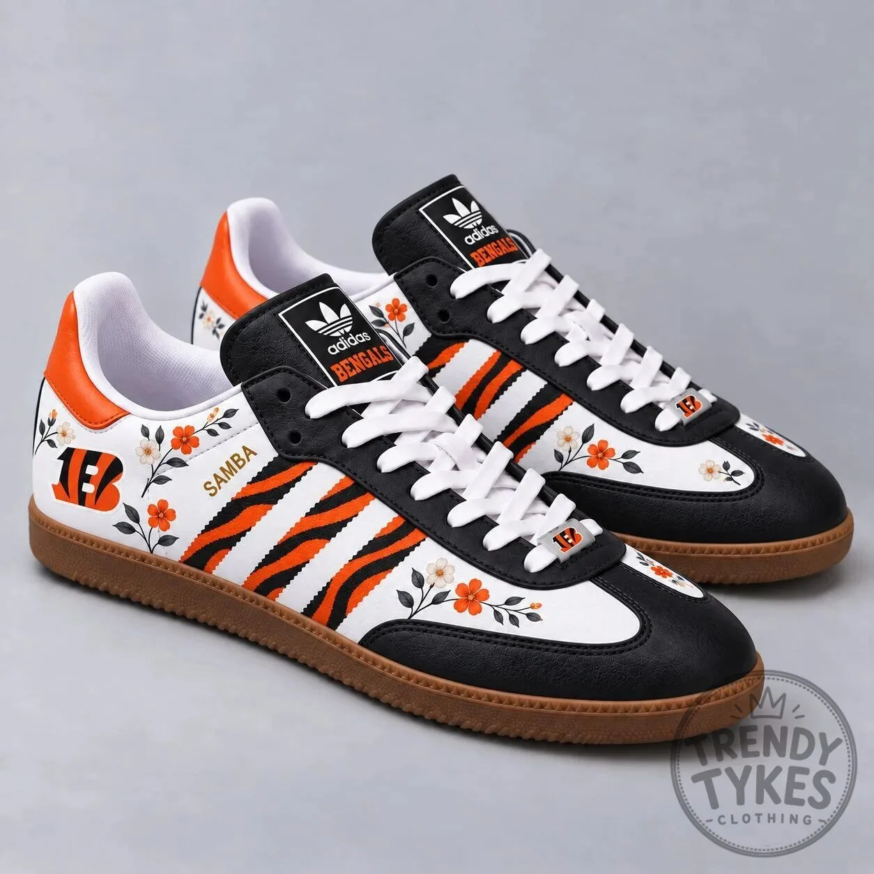 Samba Shoes for Game Day with Floral Stripe Design for Cincinnati Bengals Fans