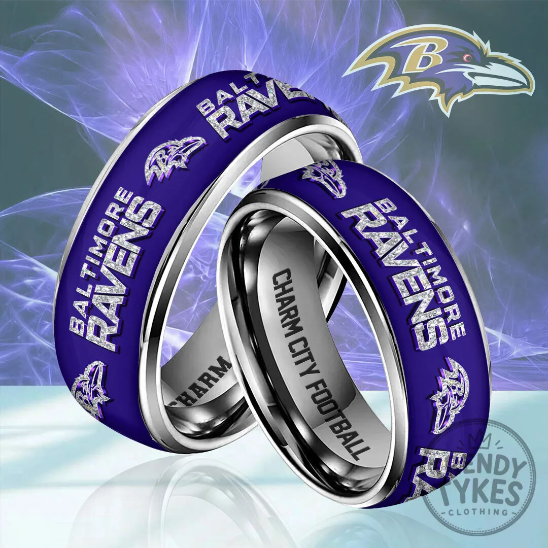 Baltimore Ravens Charm City Football Purple Enamel Stainless Steel Ring