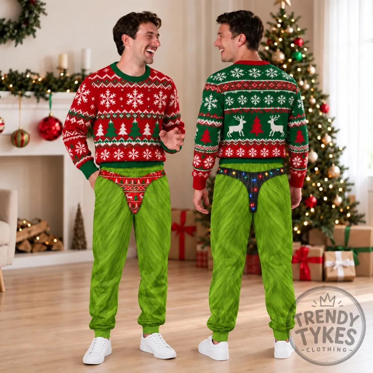 Funny Grinch Christmas Holiday Green Furry Lounge Pants for Men