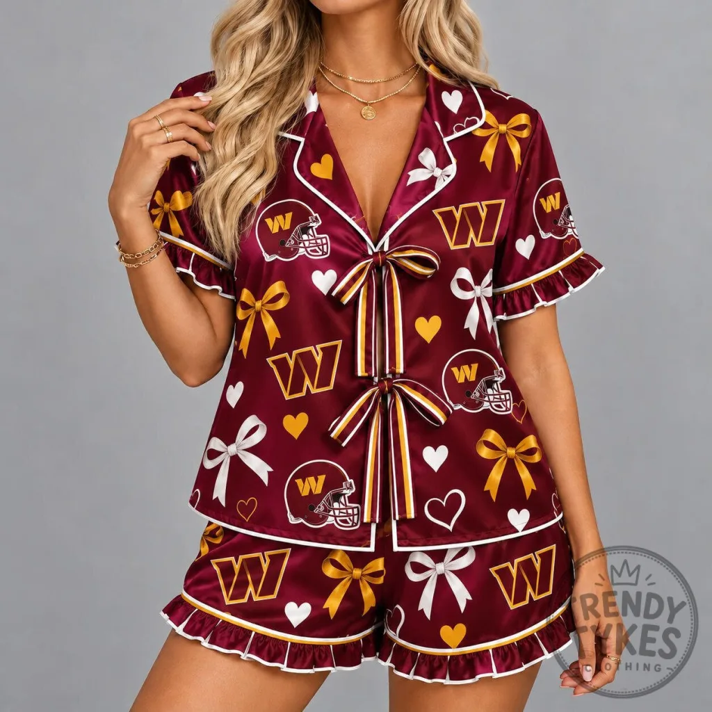 Washington Commanders Women's Satin Bow Ruffle Pajama Shorts Set Washington Commanders Women's Satin Bow Ruffle Pajama Shorts Set