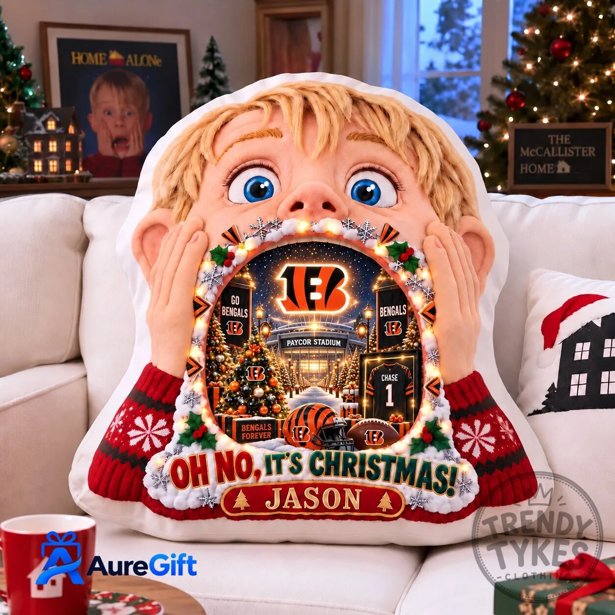 Home Alone Kevin McCallister Cincinnati Bengals Christmas Personalized Pillow