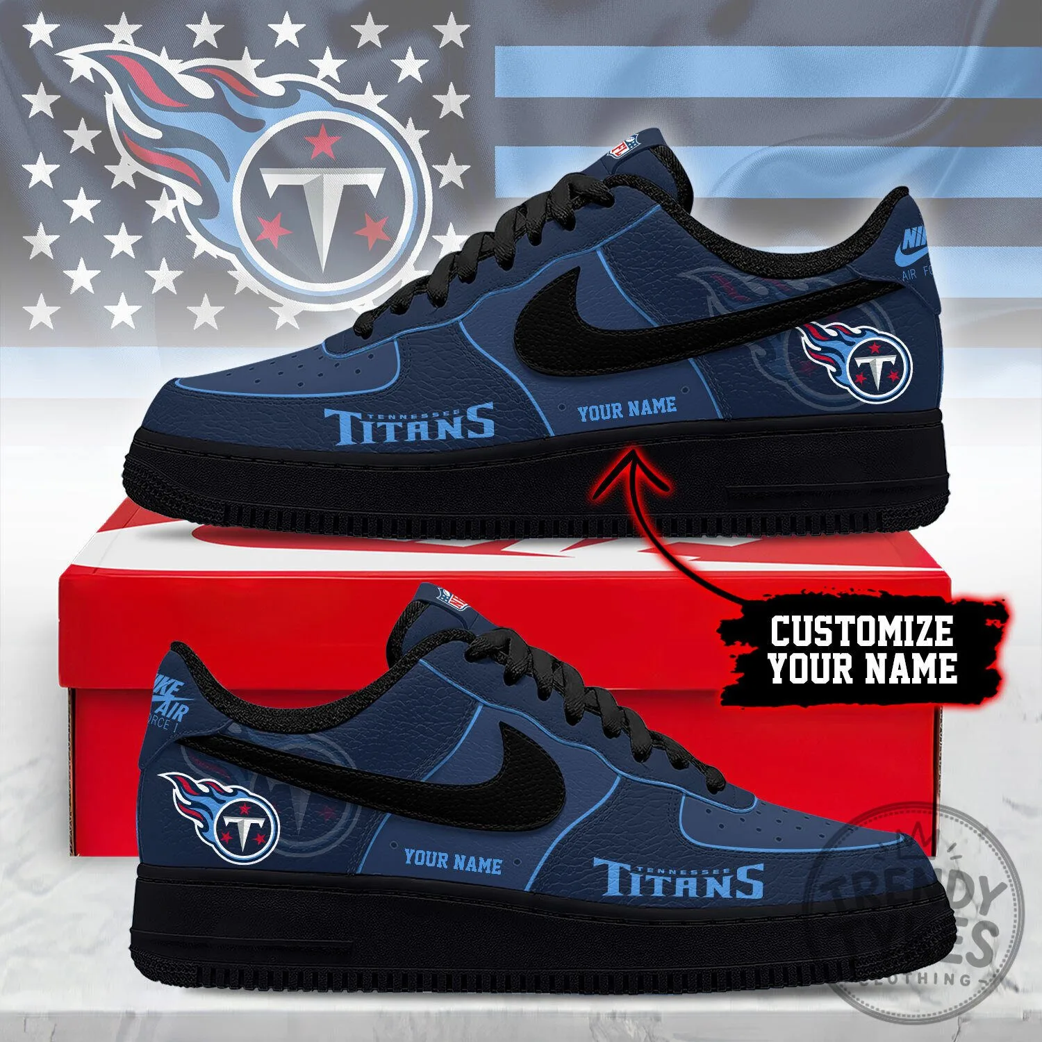 Tennessee Titans NFL Custom Name Air Force 1 Style Sneakers Shoes
