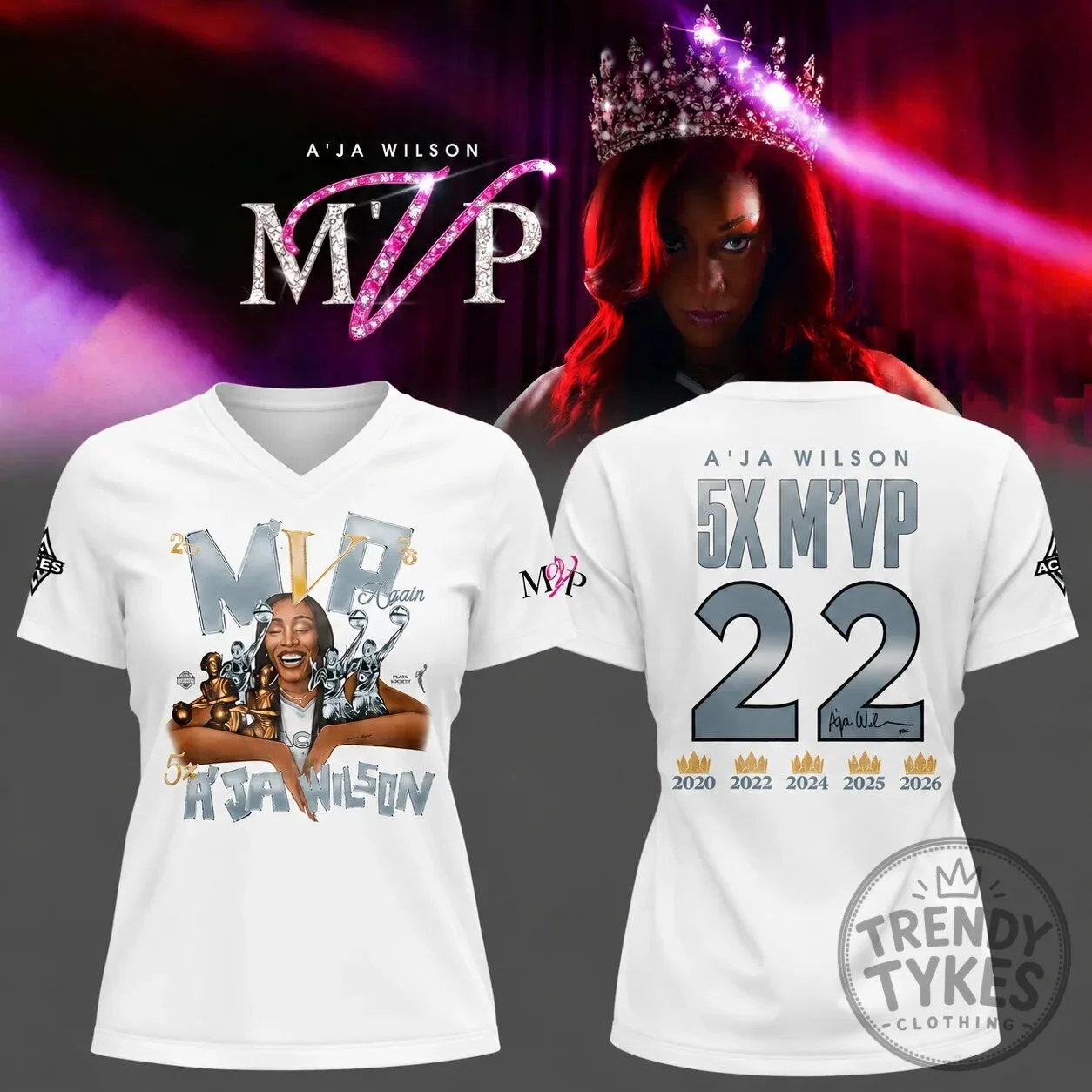 A'ja Wilson 5-Time MVP 22 Las Vegas Aces Women's Basketball T-Shirt
