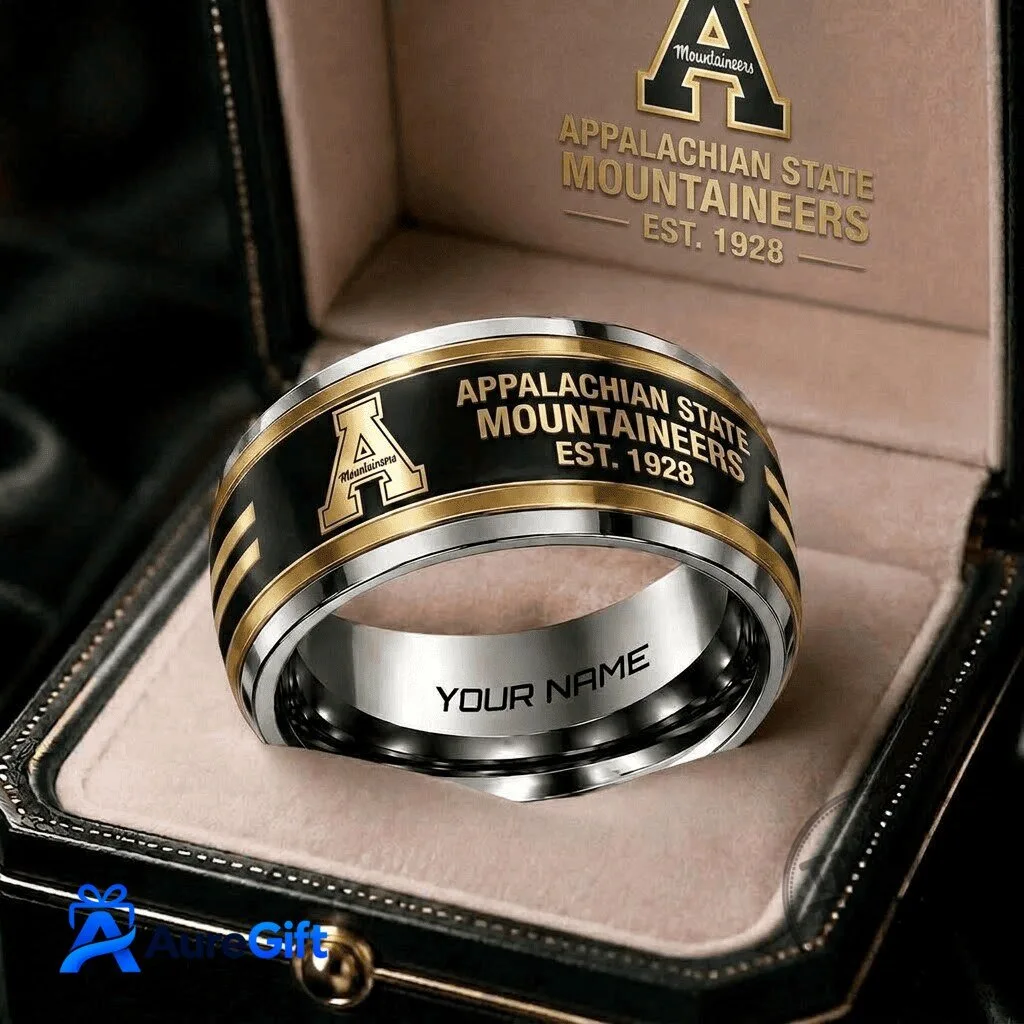 Appalachian State Mountaineers Personalized Gold and Black Engraved Ring