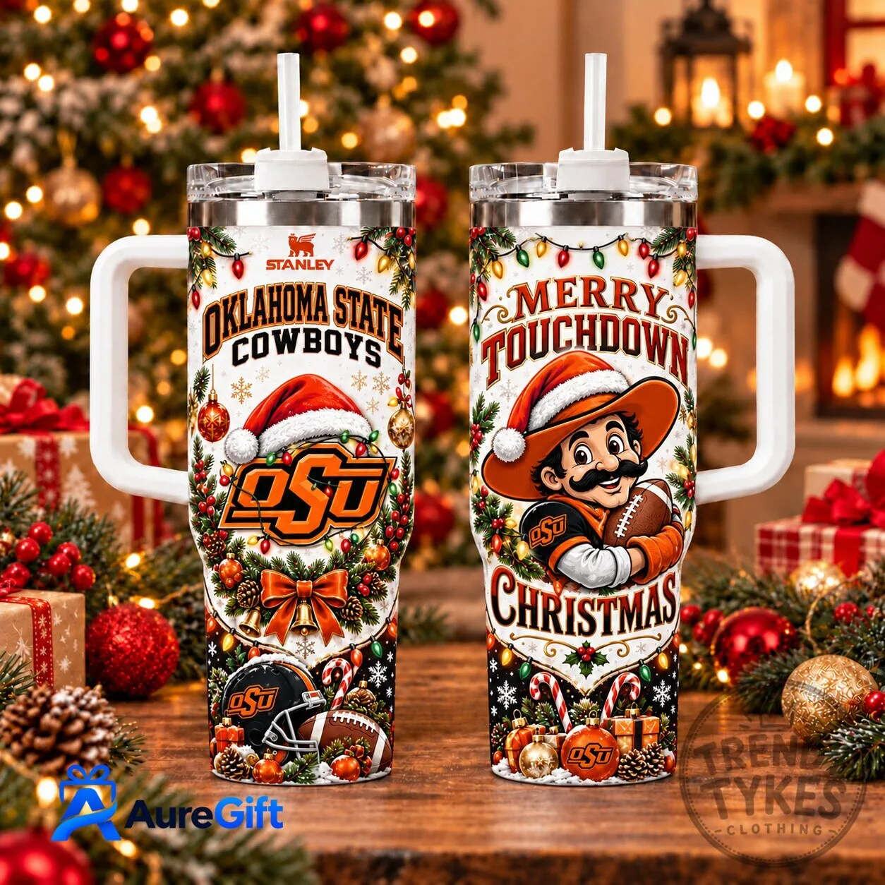 Oklahoma State Cowboys Merry Touchdown Christmas 40oz Tumbler with Handle