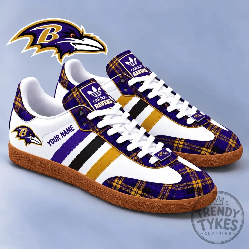 Baltimore Ravens NFL Plaid Pattern Samba Style Sneakers Shoes