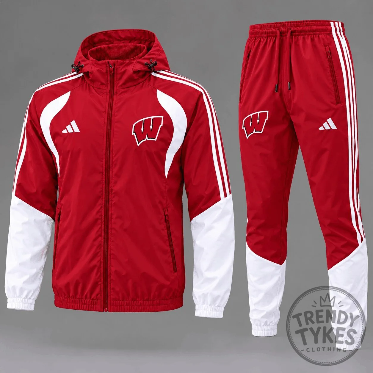 Wisconsin Badgers NCAA Varsity Stripe Red and White Tracksuit Hoodie
