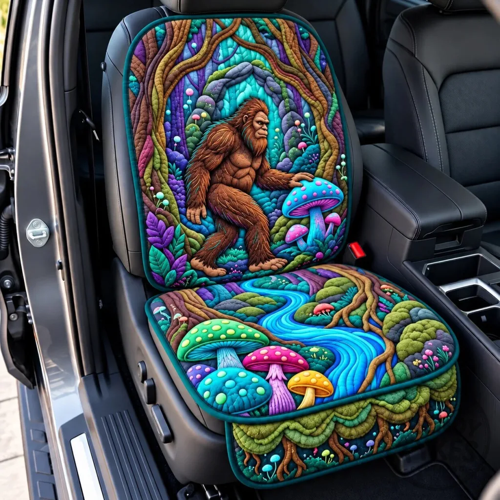 Bigfoot Forest Mushroom River Car Seat Cover Protector