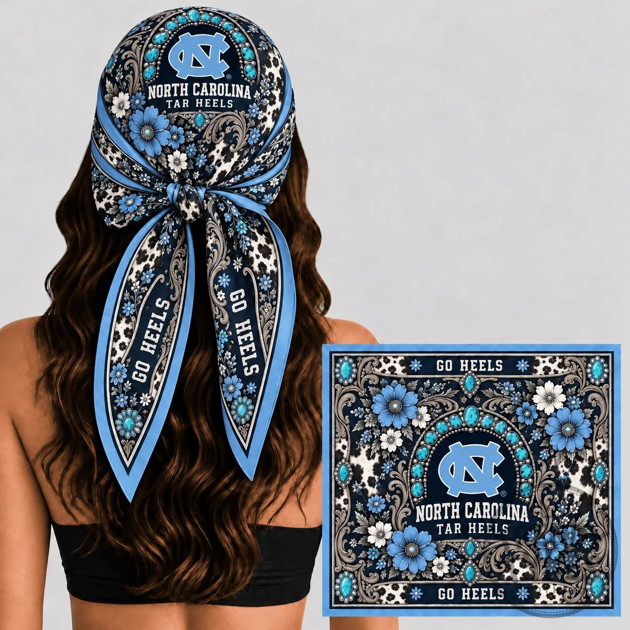 North Carolina Tar Heels Floral Western Bandana Scarf
