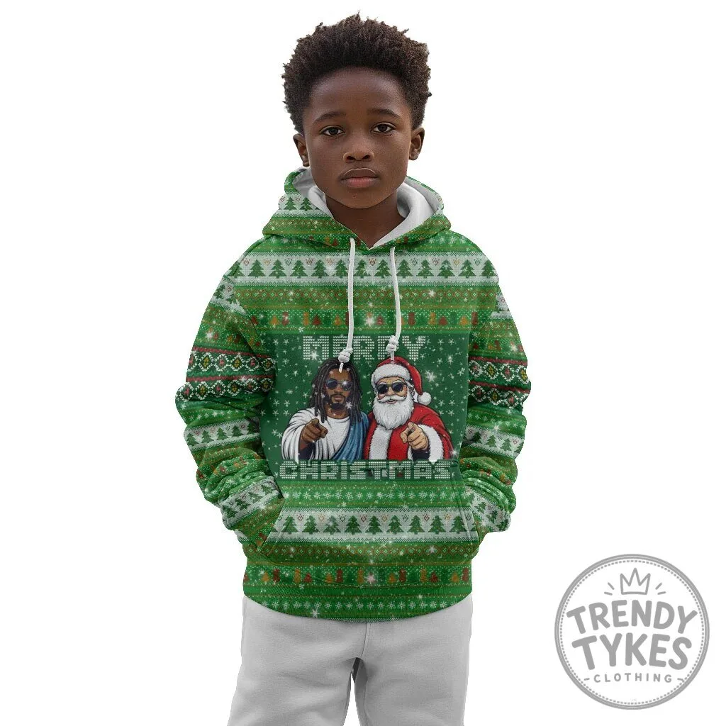Merry Christmas Black Jesus and Santa Claus Ugly Christmas Kids Hoodie