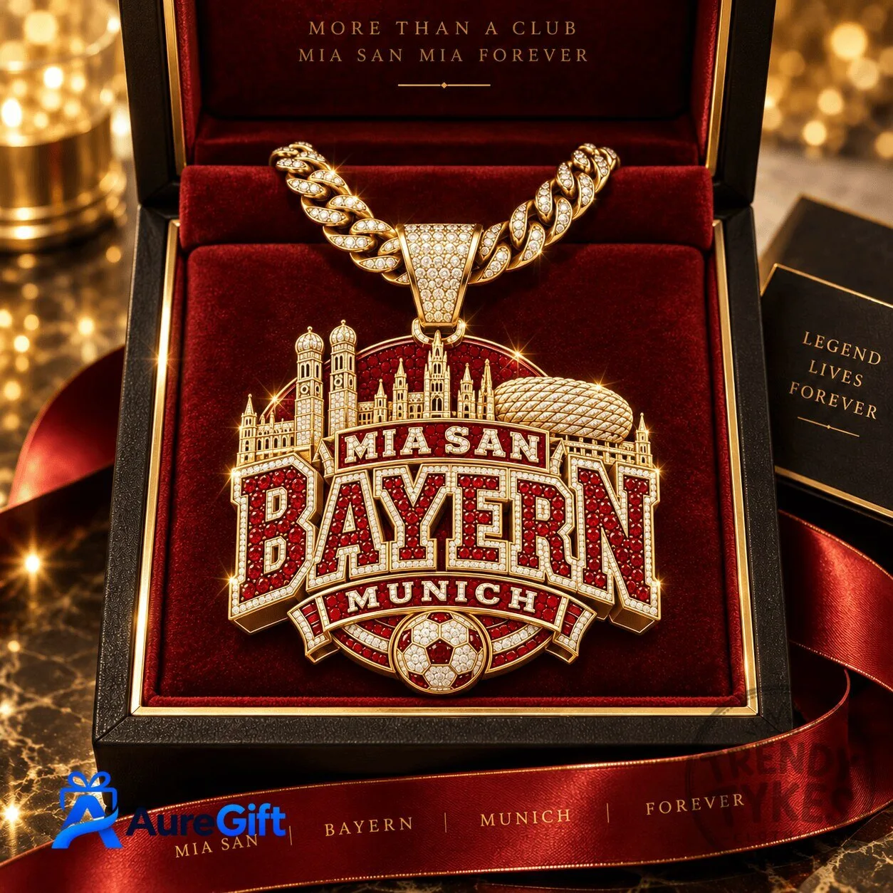 Bayern Munich Football Club Diamond Pendant Necklace with Personalized Name