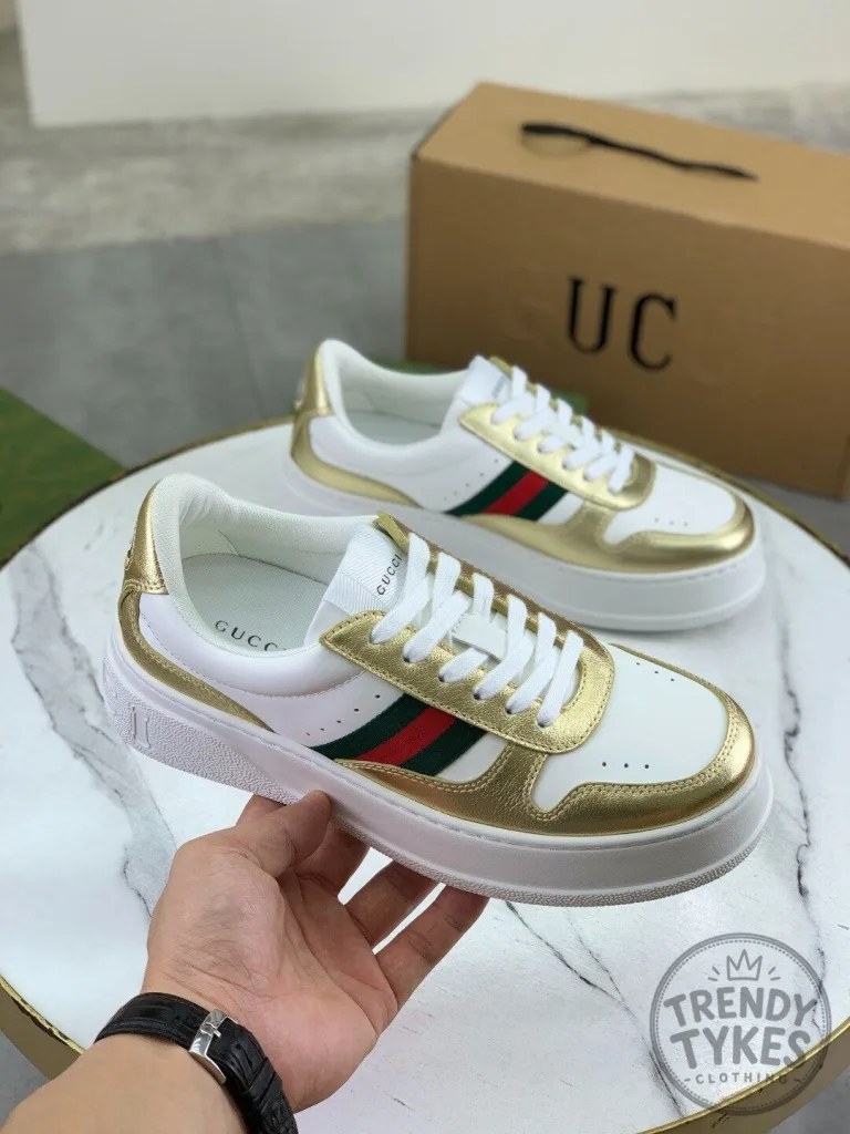 Gucci White Gold Stripe Ace Sneakers Shoes
