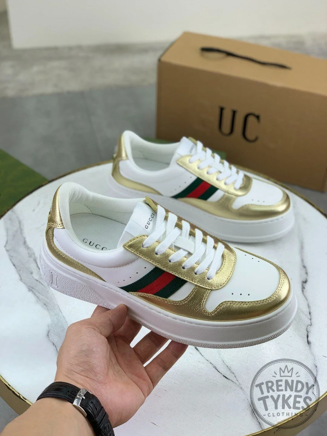 Gucci White Gold Stripe Ace Sneakers Shoes