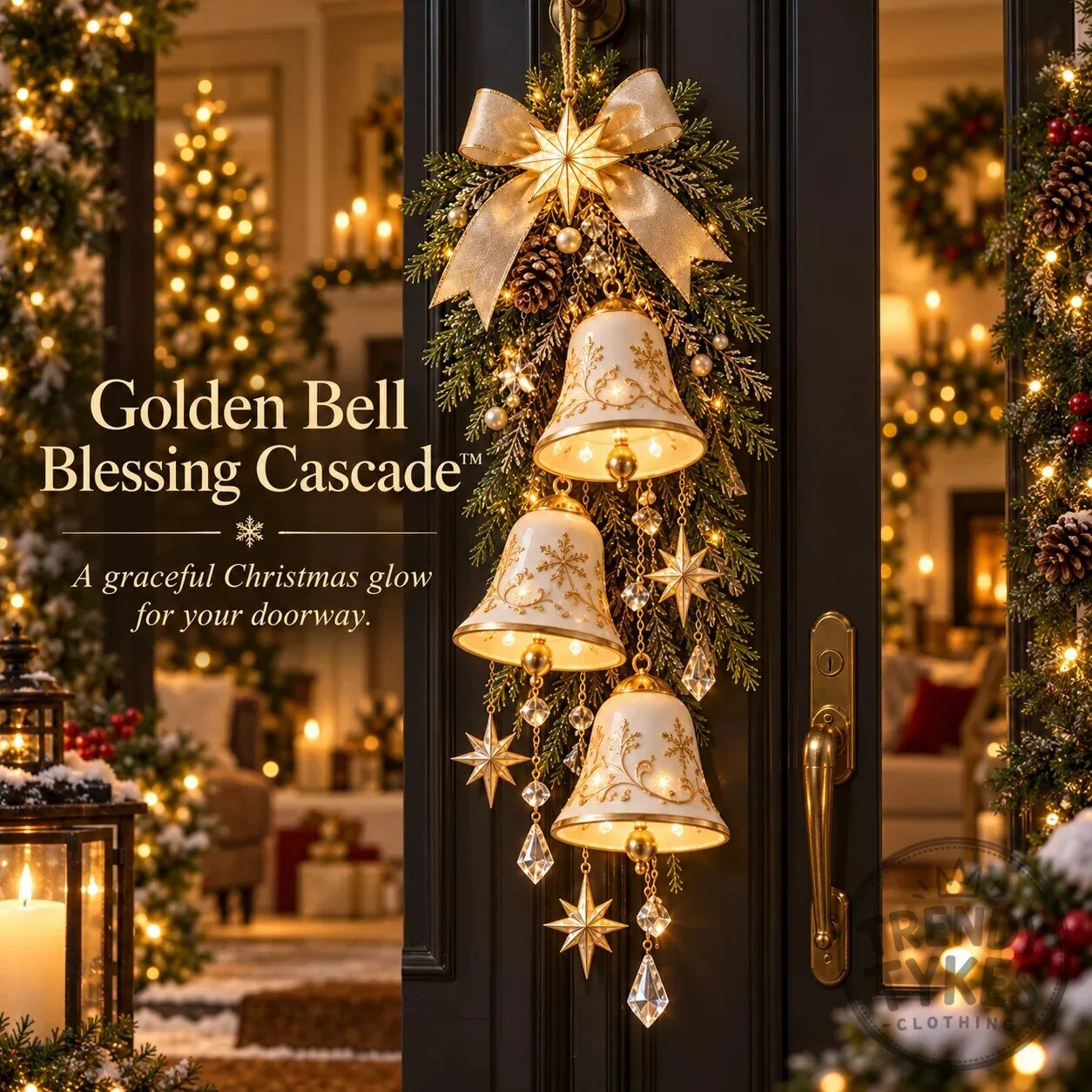 Golden Bell Blessing Cascade Lighted Christmas Door Decor