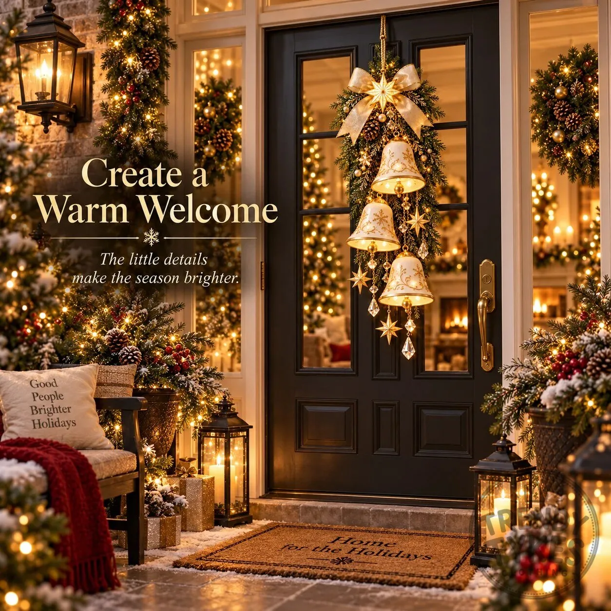 Golden Bell Blessing Cascade Lighted Christmas Door Decor 7 Golden Bell Blessing Cascade Lighted Christmas Door Decor