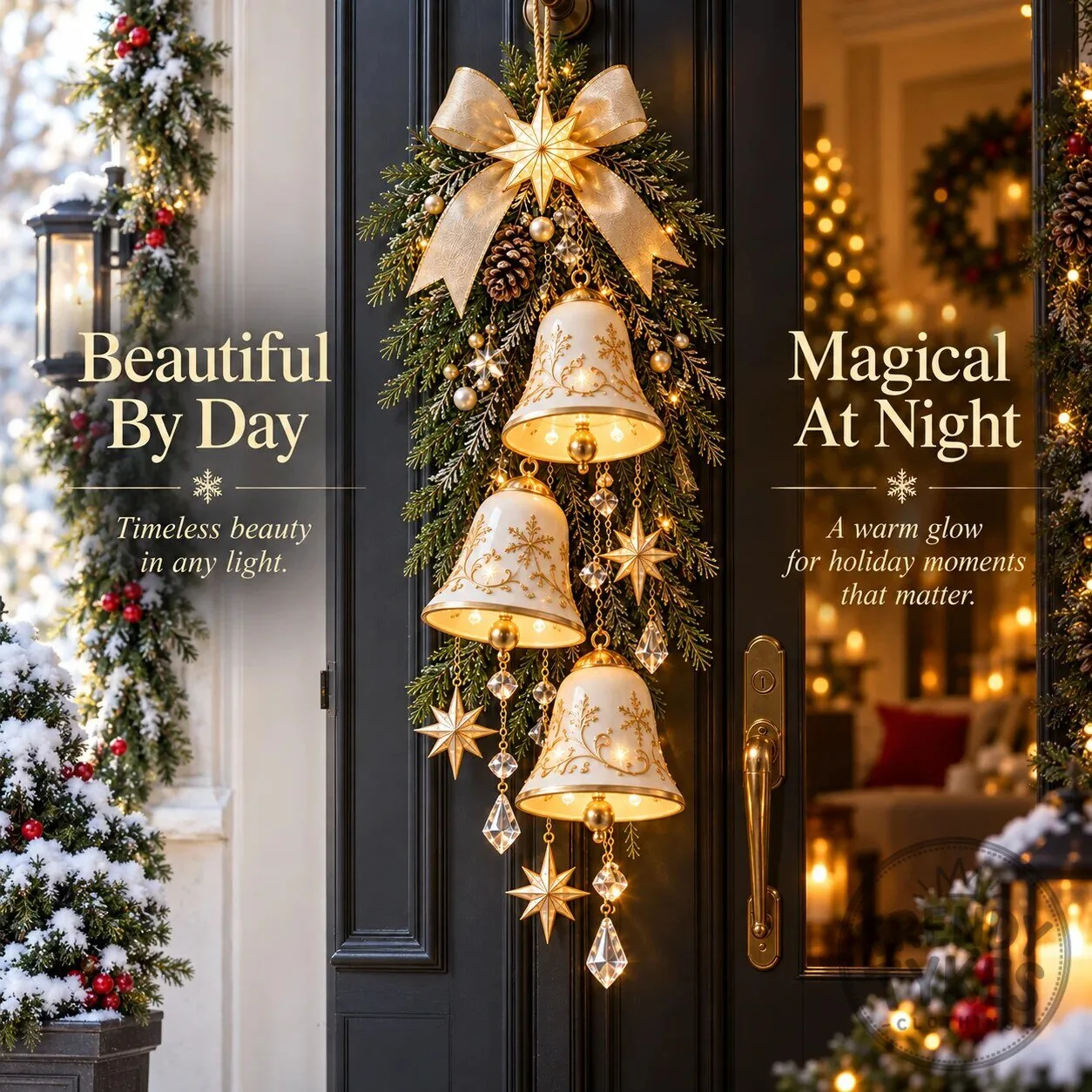 Golden Bell Blessing Cascade Lighted Christmas Door Decor 8 Golden Bell Blessing Cascade Lighted Christmas Door Decor