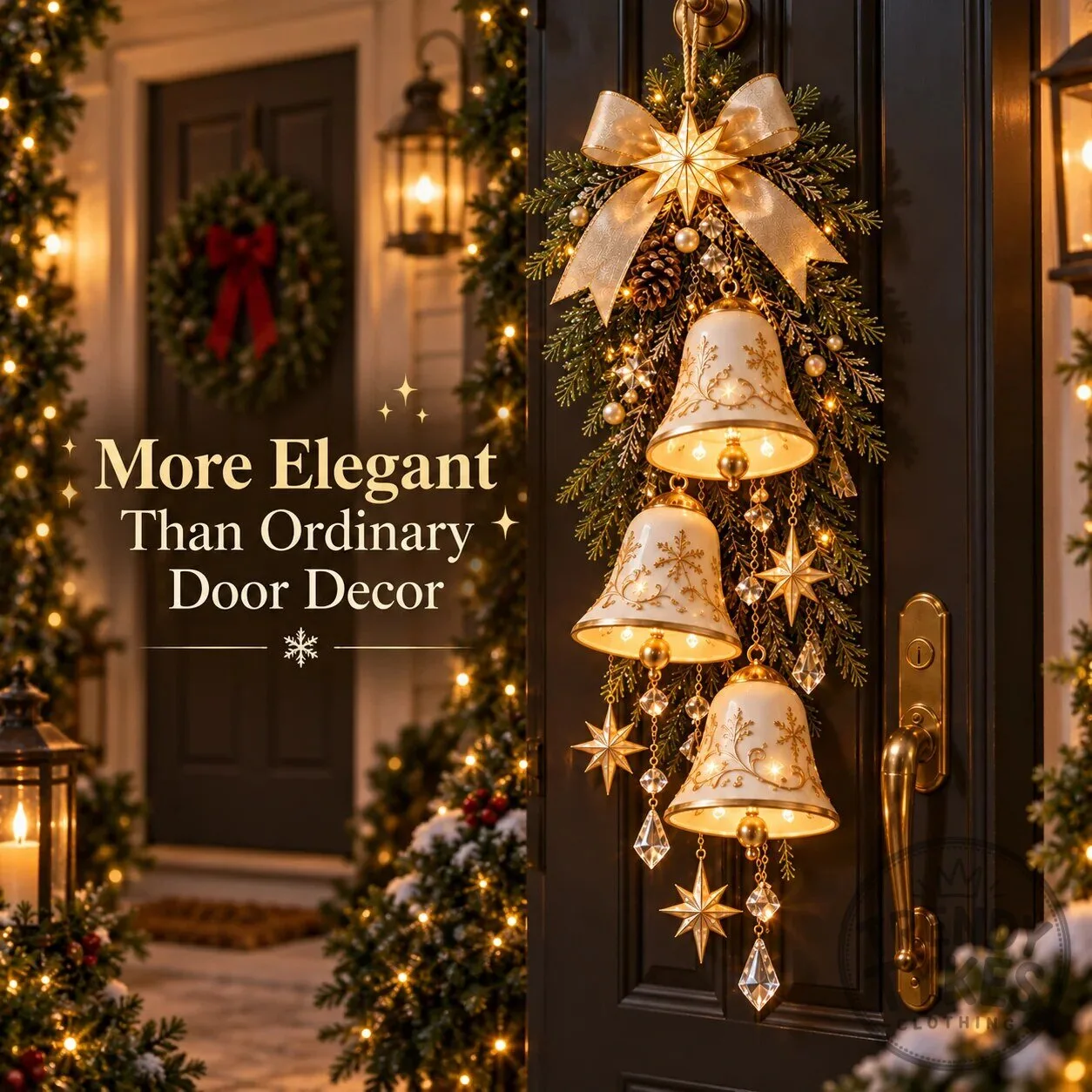 Golden Bell Blessing Cascade Lighted Christmas Door Decor 10 Golden Bell Blessing Cascade Lighted Christmas Door Decor