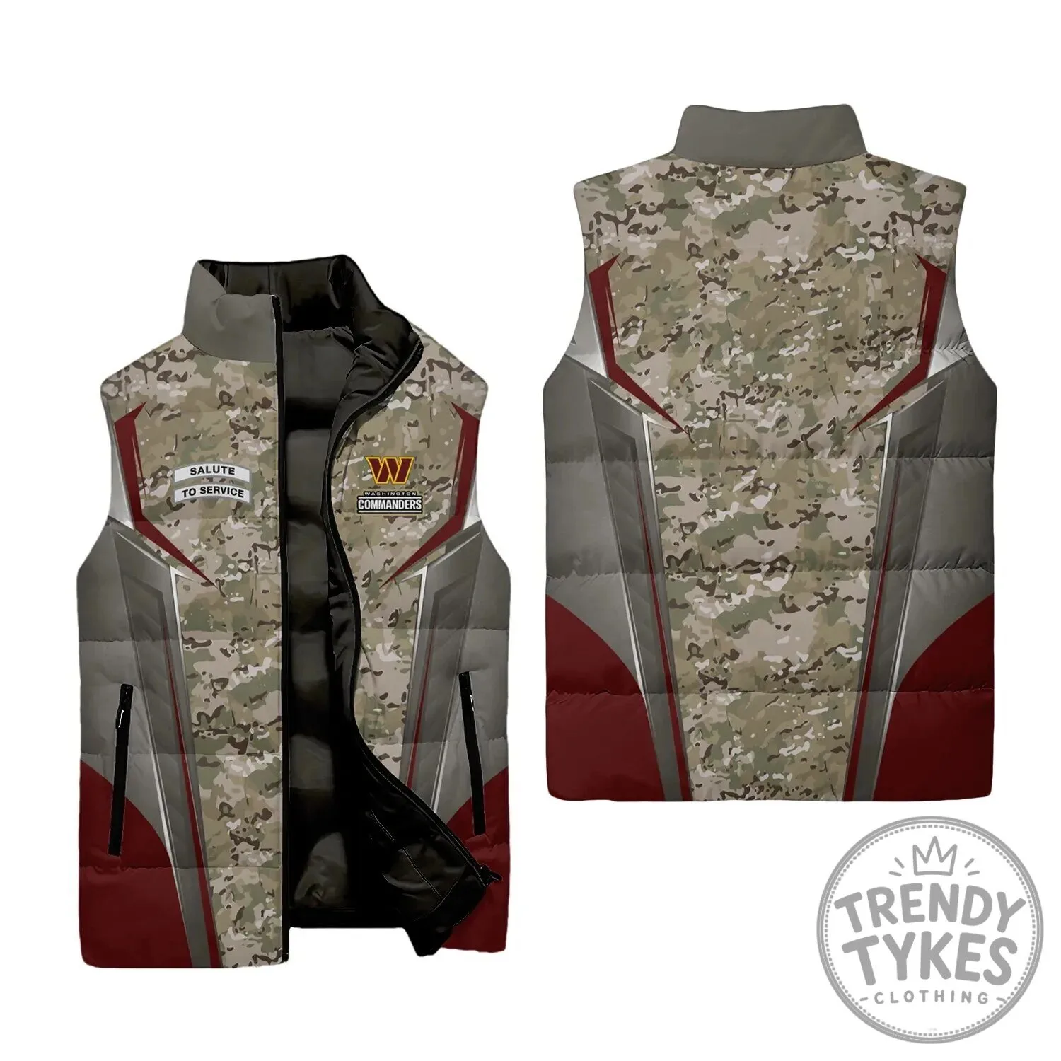 Camouflage Sleeveless Puffer Jacket for Washington Commanders Salute To Service