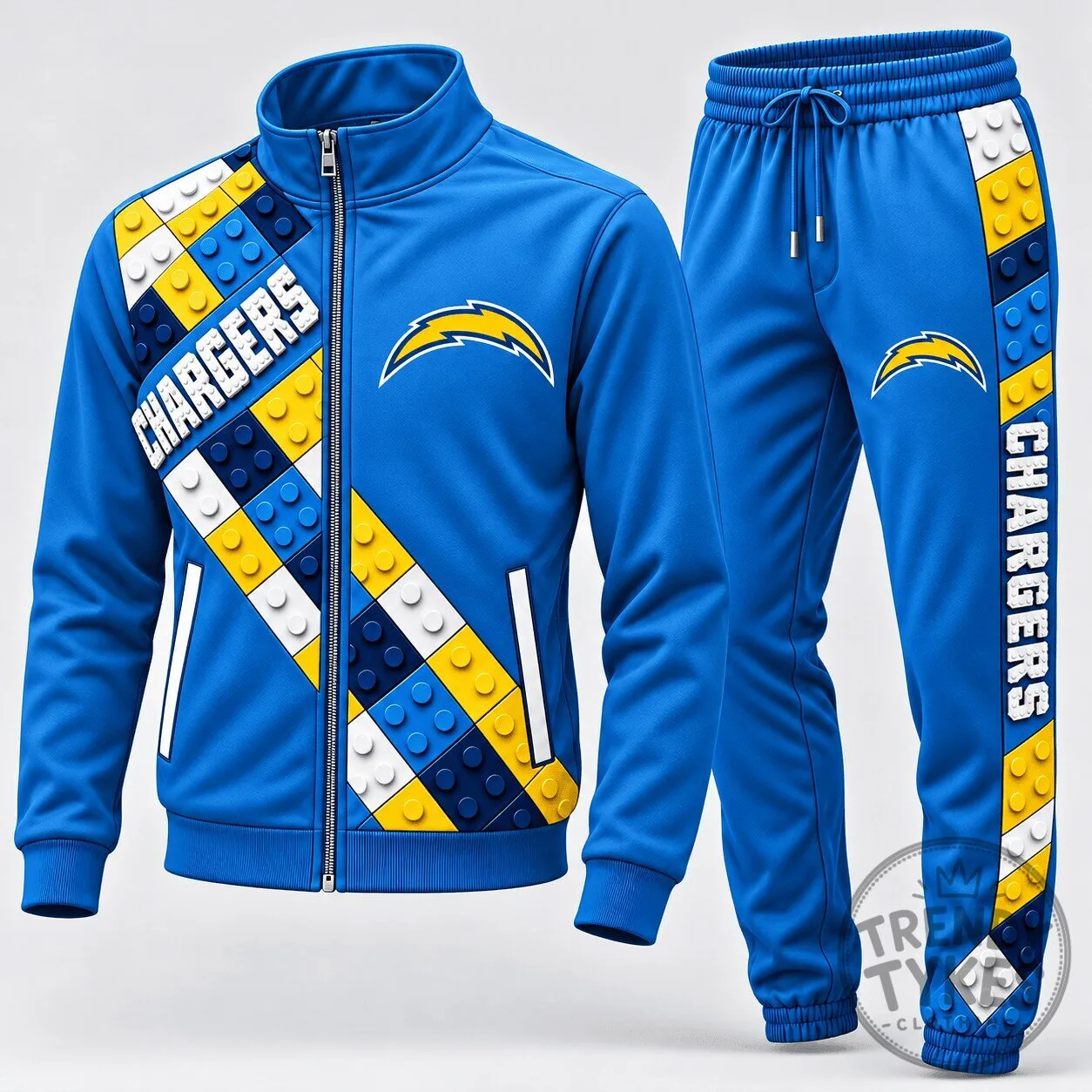 Los Angeles Chargers Football Team Block Fusion Design Tracksuit Set