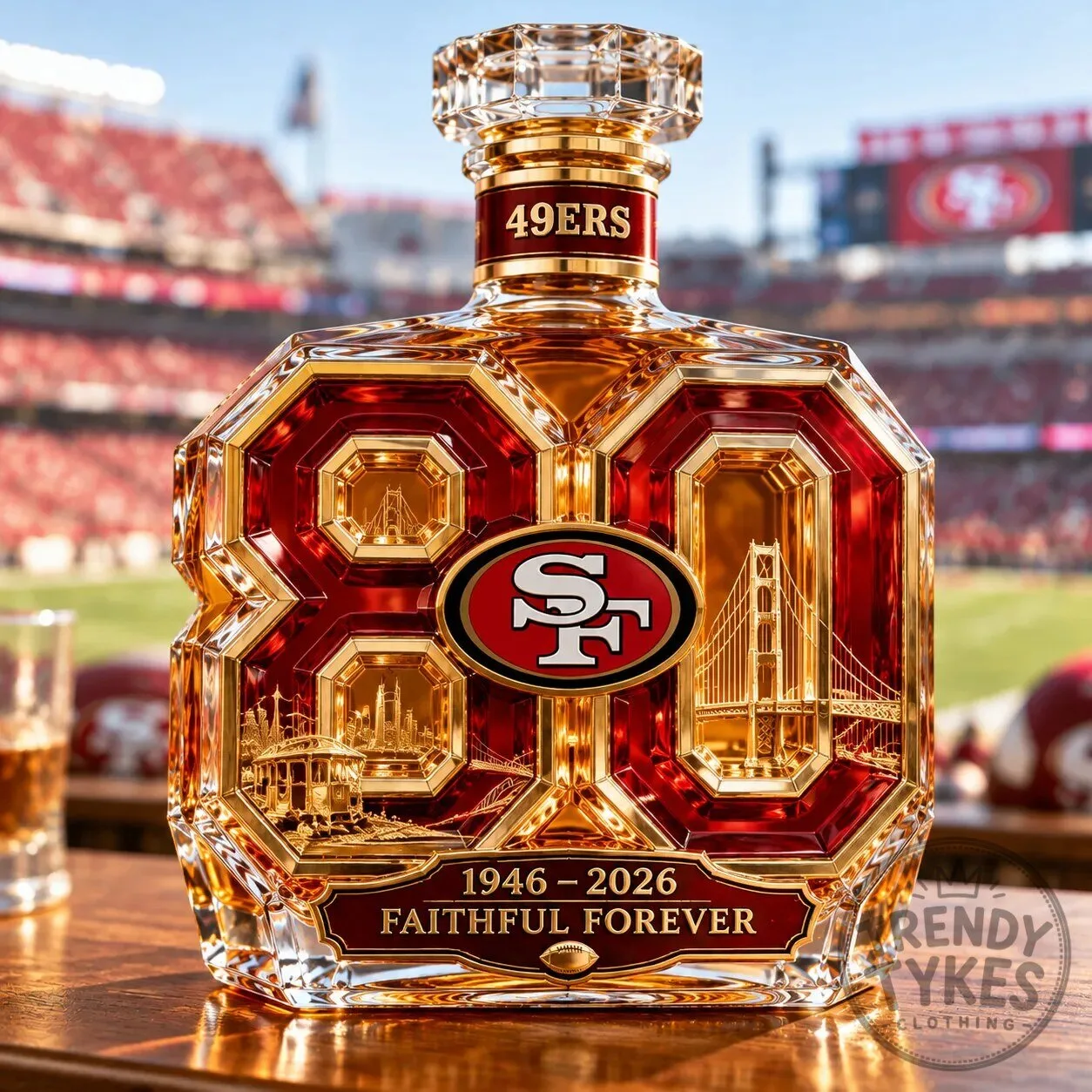 San Francisco 49ers 80th Anniversary 1946-2026 Faithful Forever Whiskey Bottle