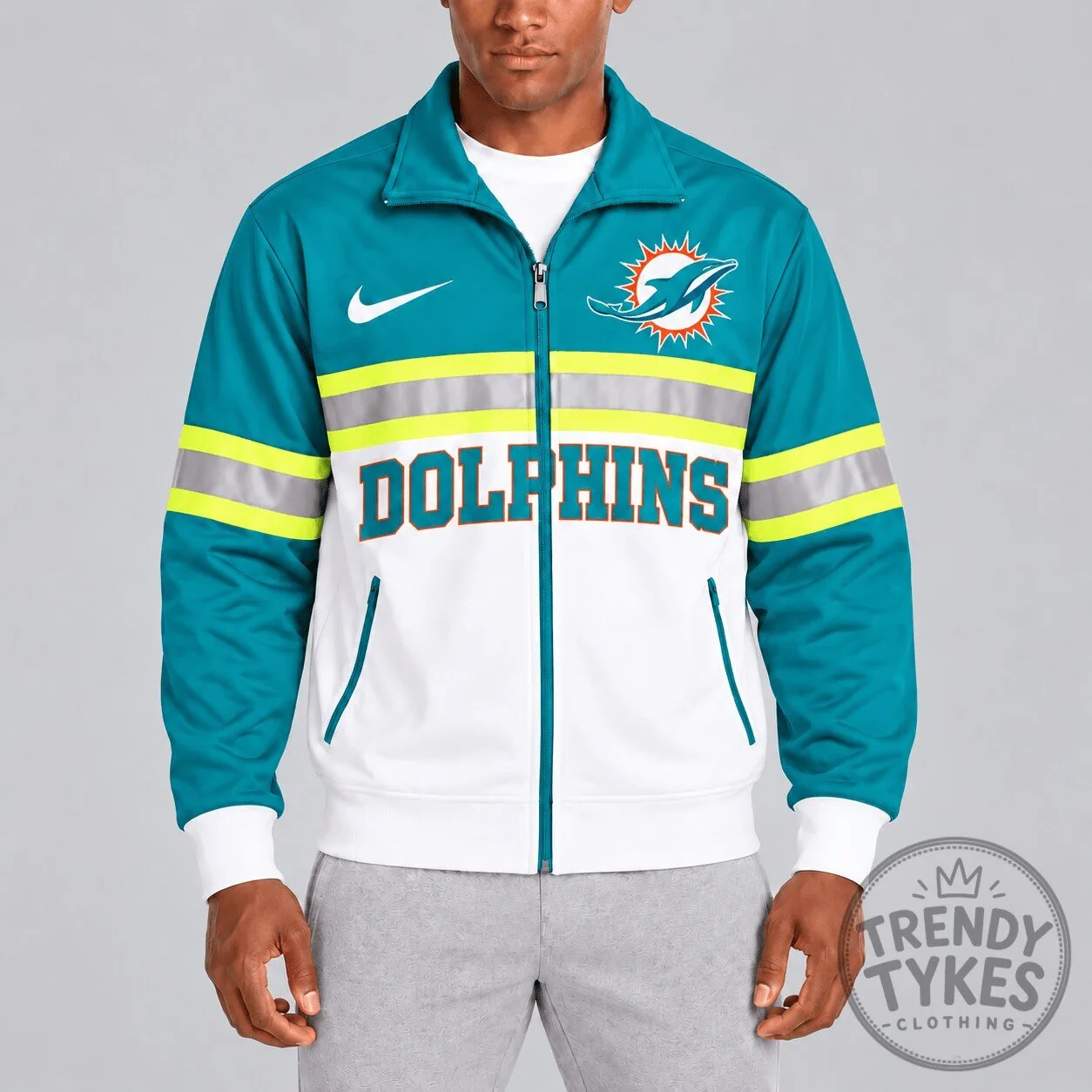 Miami Dolphins NFL Football Team Teal White Reflective Stripe Jacket