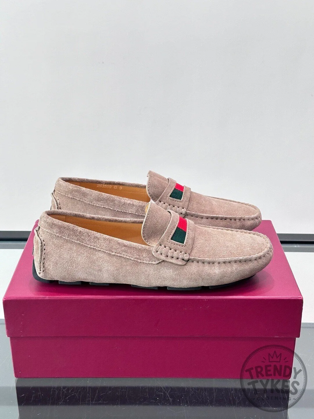 Gucci Beige Suede Loafers with Web Stripe Detail for Men