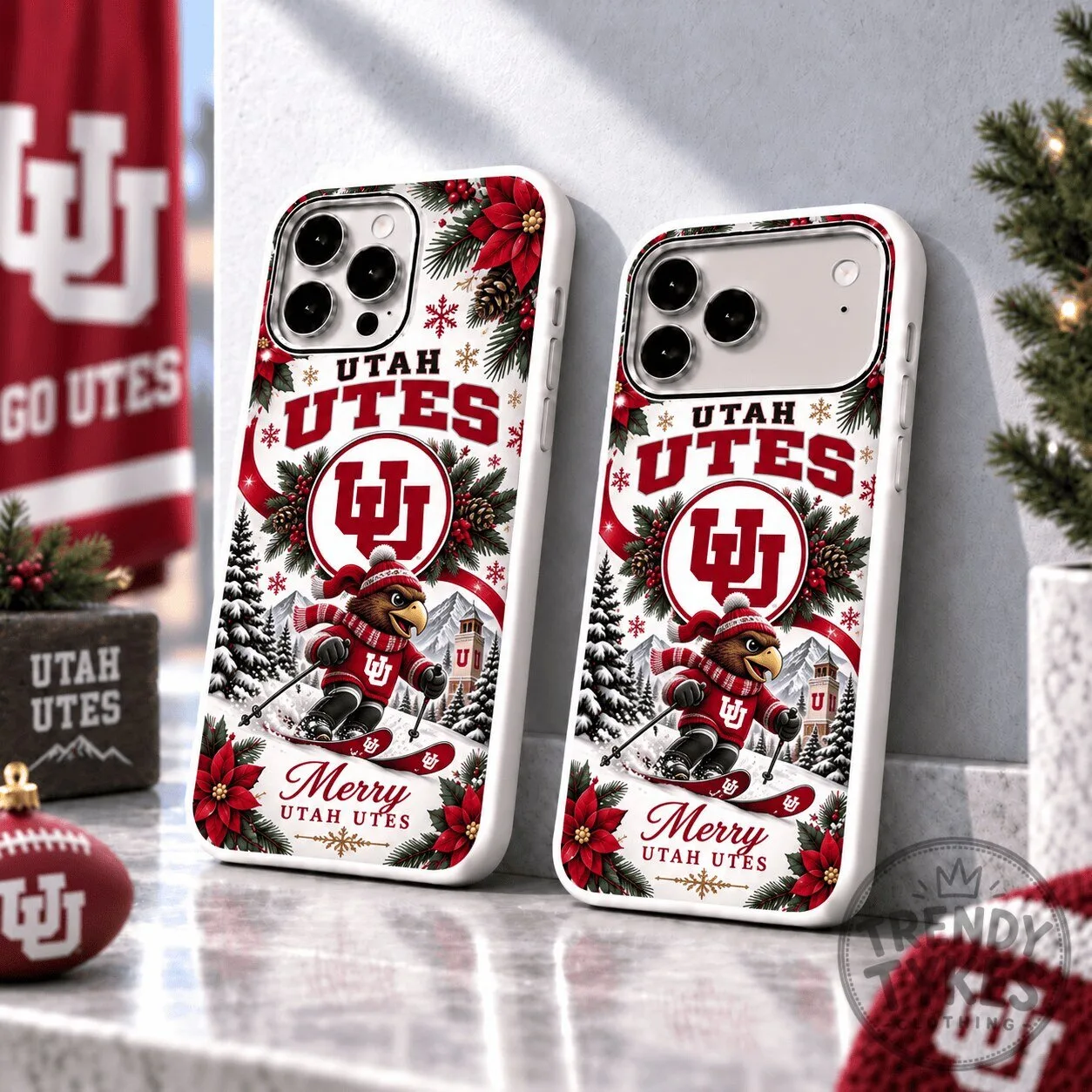 Utah Utes Christmas Skiing Mascot Phone Case - Merry Christmas Gift for Fans