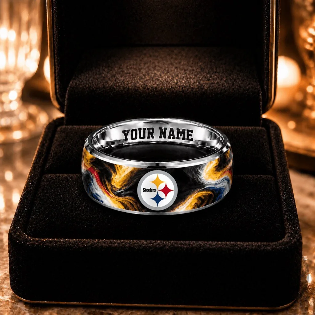 Pittsburgh Steelers NFL Custom Name Engraved Stainless Steel Ring for Fans