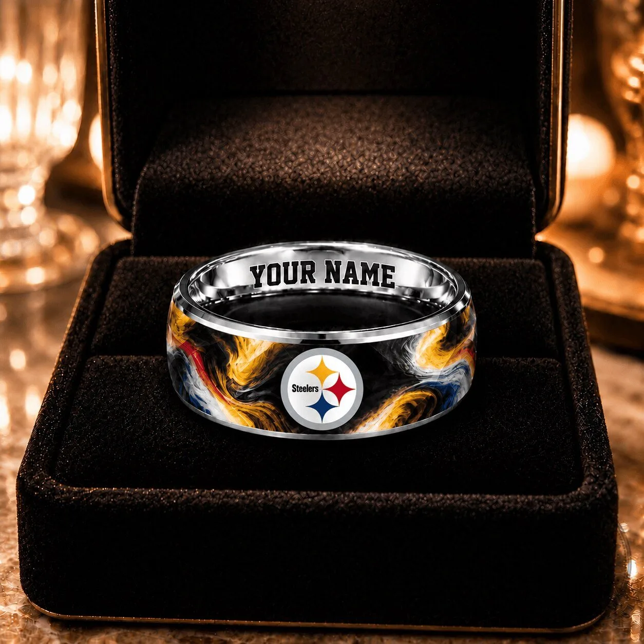 Pittsburgh Steelers NFL Custom Name Engraved Stainless Steel Ring for Fans