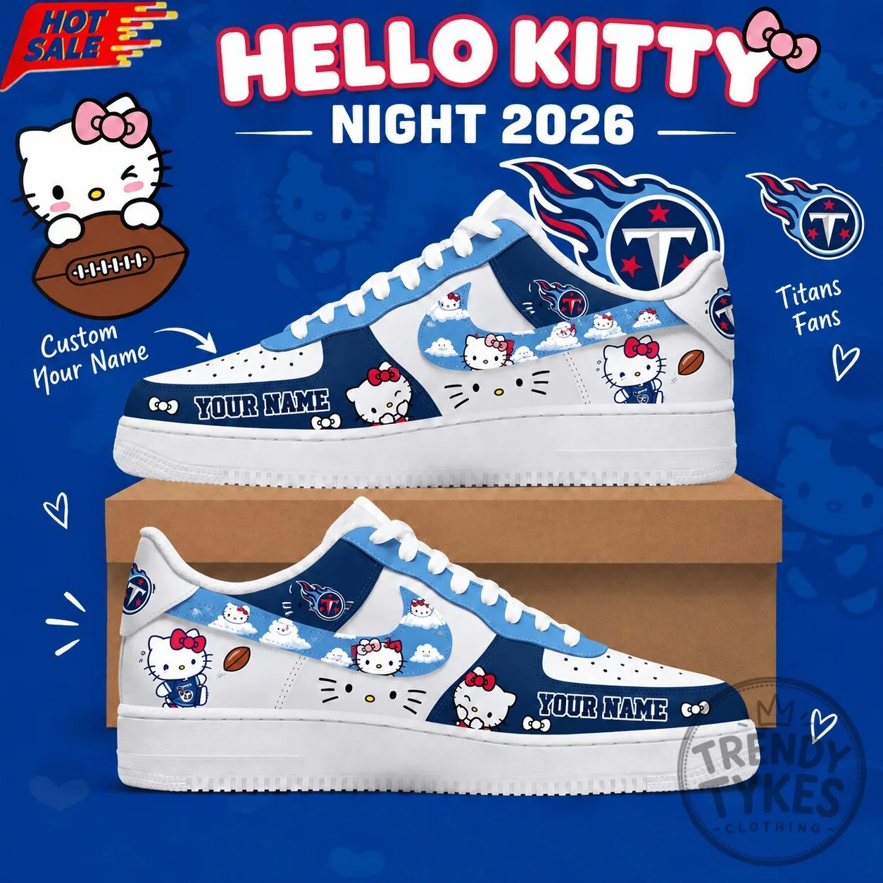 Tennessee Titans NFL x Hello Kitty Custom Name Low Top Sneakers