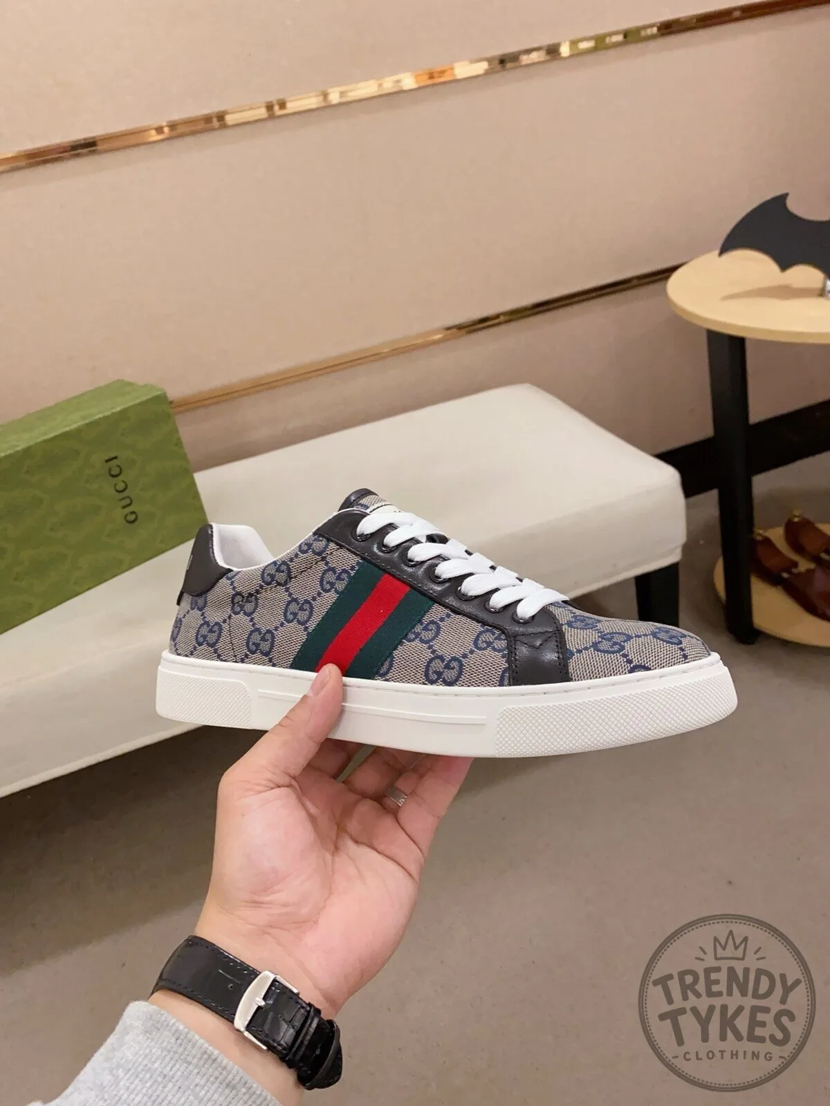 Ace Sneakers by Gucci in Monogram Canvas Featuring Web Stripe Design 5 Ace Sneakers by Gucci in Monogram Canvas Featuring Web Stripe Design