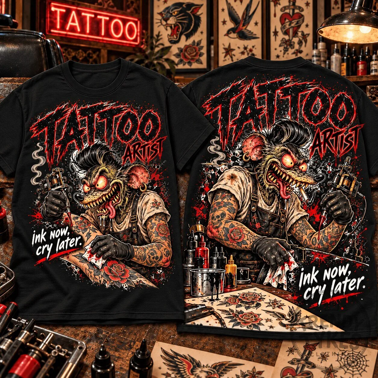 Tattoo Artist Rat Fink Ink Now Cry Later T-Shirt