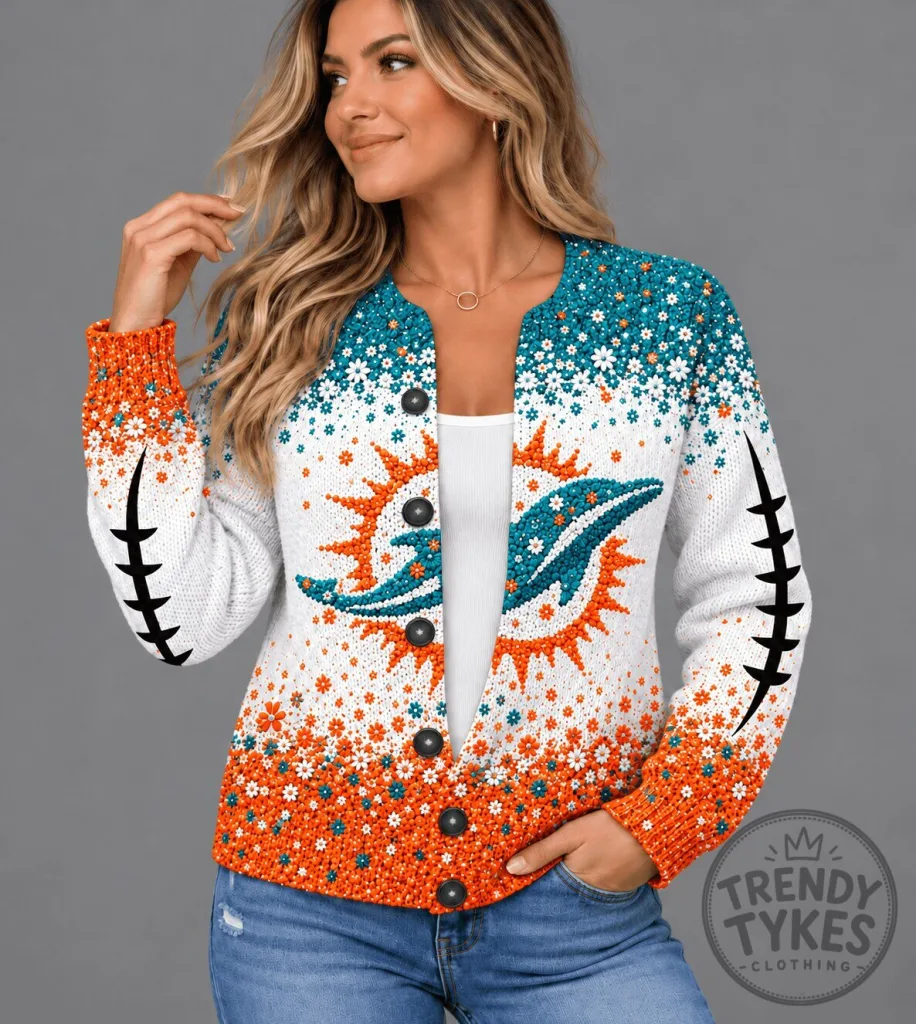 Miami Dolphins NFL Football Floral Pattern Women's Cardigan Sweater