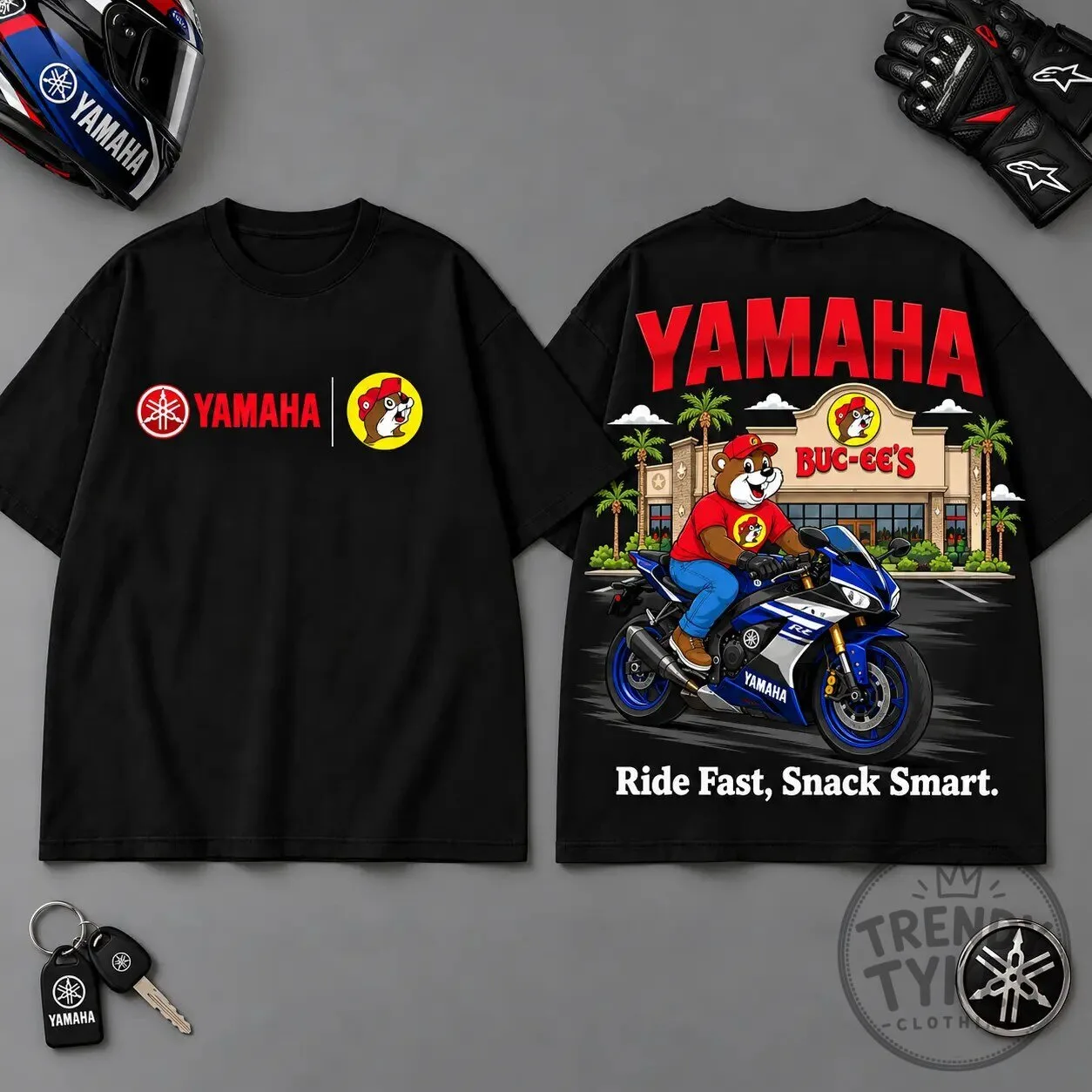 Buc-ee's Yamaha Ride Fast Snack Smart Motorcycle T-Shirt